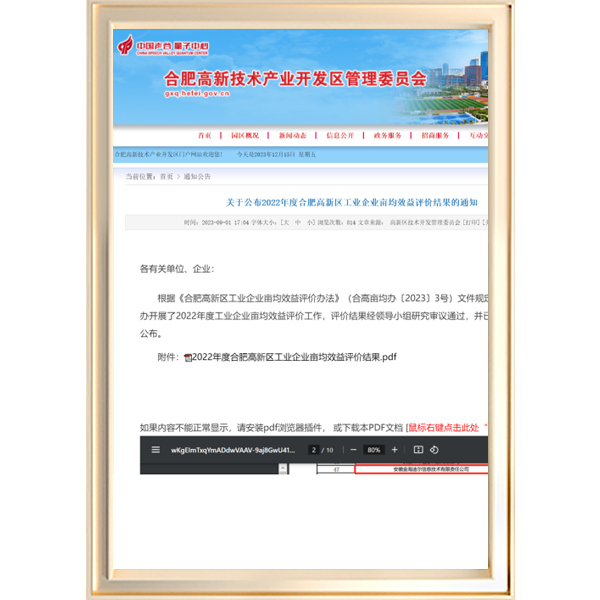 2022年度合肥高新区工业企业亩均效益评价A